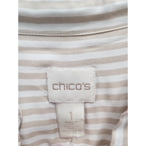 Chicos Button up Shirt Womens Medium Embroidered Striped Long Sleeve BOHO Casual - Picture 4 of 10
